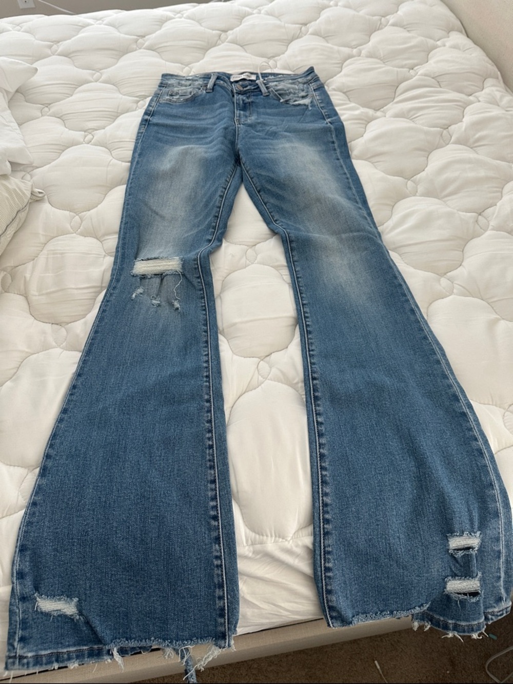 Flying Monkey Medium Blue Distressed Flare Jeans